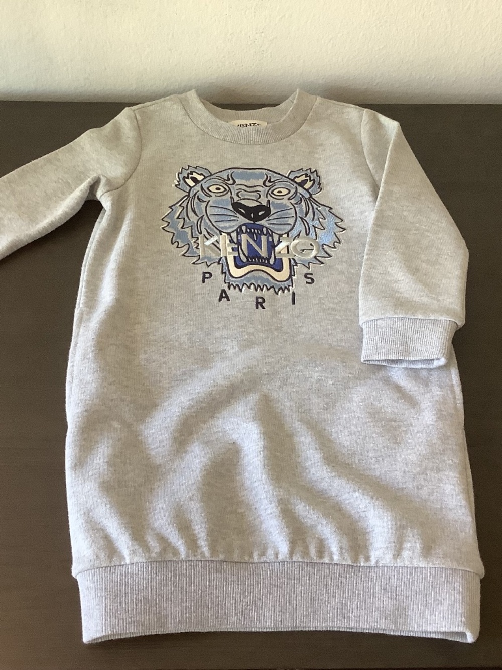 Kenzo Paris Girls Embroidered Tiger Sweatshirt Dress Athleisure Chic Indie 4A